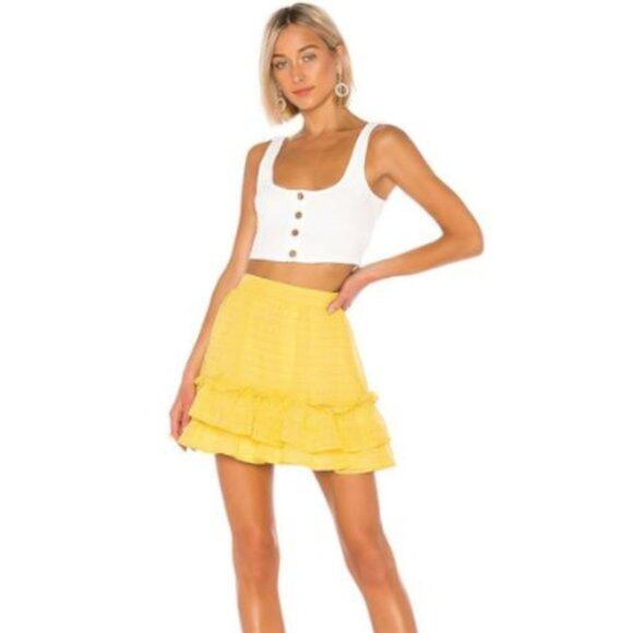 House of Harlow 1960 x Revolve Yellow Soledad Tiered Ruffle Hem Mini Skirt - Picture 1 of 10